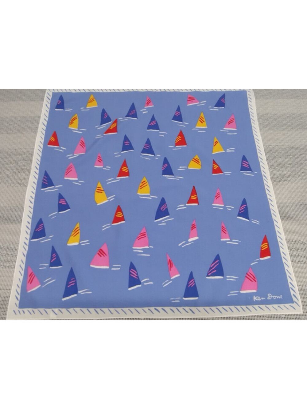 Vintage KEN DONE Scarf Sailboats Australian Artist Designer MADE IN JAPAN 1980s